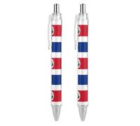 Costa1 Rica1 - Penna a sfera con stampa a forma di bandiera Rican1, retrattile, nera, con fusto rotondo, punta fine, 0,5 mm, 1/2/4 pezzi