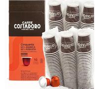 Costadoro Cinquanta, 100 Capsule Compatibili con Nespresso®*, 50% Arabica e 50% Pregiata Robusta, 10 Astucci da 10 Capsule Cad + 100 Bicchierini Compostabili, Qualità Superiore Made in Italy