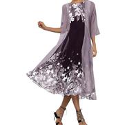 Costaric Set di Due Pezzi Maxi Abito da Donna in Chiffon Cardigan Matrimonio ospite Stampa Floreale Abiti Midi