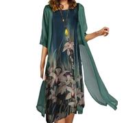 Costaric Set di due pezzi maxi abito da donna in chiffon cardigan matrimonio ospite stampa floreale abiti midi, M