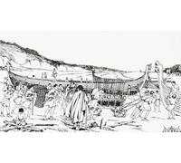 Costruire le navi per l'invasione normanna dell'Inghilterra da parte di Guglielmo il Conquistatore 1066 dopo l'arazzo Bayeux. Dalla vita quotidiana in anglosassone Viking e Norman Times pubblicato