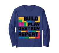 Costruisci Gioca Distruggi Ripeti Building Block Builder Maglia a Manica
