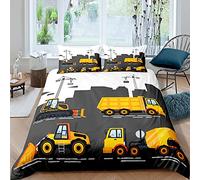 Costruzione Disegno Biancheria Da Letto Cantiere Escavatore Bulldozer Set Biancheria Da Letto Singolo Giallo Camion Costruzione Veicolo Gru Copripiumino Set Grigio Bianco Morbido Microfibra