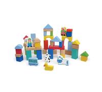 COSTRUZIONI IN LEGNO 50PZ BLOCCHI MATTONCINI COSTRUZIONE BAMBINI CON CONTENITORE