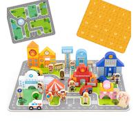 Costruzioni in legno Viga città con base puzzle e personaggi
