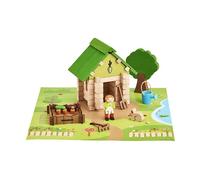 La Cabane del Giardiniere 60 Pezzi - Gioco di Costruzione in Legno Naturale, Tappeto e Accessori Inclusi, 22x18,5x8,5 cm - Nouvo