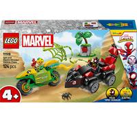 Lego spidey e i suoi fantastici amici 11198 inseguimento sui dino-veicoli di spin ed electro, giochi educativi per bambini 4+
