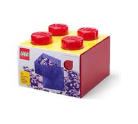 Room Copenhagen LEGO Storage Brick 4 manopole rosso traslucido - Scatola portaoggetti impilabile in plastica con coperchio, per bambini e adulti, organizer da scrivania e scatola dei giocattoli