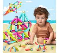 Costruzioni Magnetiche 64 Pezzi Giochi Magneti Bambini Educativi, Blocchi Magnetici Montessori, Calamite Gioco Costruzione Creativi Colorati, Regalo Bambina Ragazzi per Compleanno Pasqua Natale