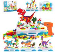 Costruzioni per Bambini 3D Dinosauro Puzzle Giochi Montessori con Trapano Elettrico Mosaico Giocattolo Creativi Regalo per Bambini 3 4 5 6 Anni (201 Pezzi)