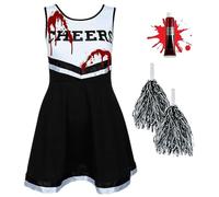 Costume 2 pezzi da cheerleader per bambina - Vestito zombie con calze insanguinate - Travestimento scolastico da non-morta per feste spaventose - Outfit per Halloween con dettagli realistici