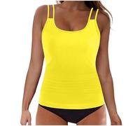 Costume 2 Pezzi Donna Tankini Bikini Mare Curvy Costumi da Bagno Bikini da Donna, Due Pezzi, con Doppie Spalline, Tinta Unita, Canottiere, Costumi No Segno Abbronzatura Costume