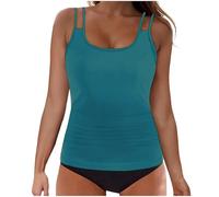 Costume 2 Pezzi Donna Tankini Bikini Mare Curvy Costumi da Bagno Bikini da Donna, Due Pezzi, con Doppie Spalline, Tinta Unita, Canottiere, Costumi No Segno Abbronzatura