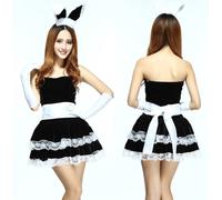 Costume Abito Completo Coniglietta Rabbit Bunny Bunnies Party Sexy Nero Vestito
