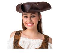 Costume Adulti Uomo Deluxe Antico Look Marrone Borchie Tricorno Pirata Cappello