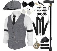 Costume anni '20, gilet da uomo con accessori bretelle, stampella, orologio da tasca, baretto, occhiali da cravatta, per costume da mafia, costume 1920S, gangster Peaky Blinders, carnevale, Halloween