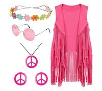 Costume anni '60 e '70 da donna, accessori per costume da hippie, costume hippie, costume da donna, accessori hippie con frange, per feste hippy fotografia di strada vestiti Ca