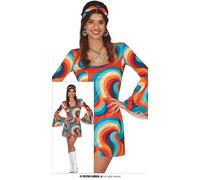 FIESTAS GUIRCA Costume Hippie Psichedelico Donna - Abito Hippie Breve Anni 70 con Fascia Hippie - Costumi Disco Anni 60 per Donna Taglia L