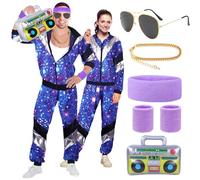 Costume anni '90 e '80, da uomo e donna, per feste a tema anni '80, tuta retrò, giacca e pantaloni, accessorio per costume anni '80, costume da uomo, per carnevale, S