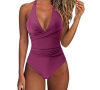 Costume Anti Segni Abbronzatura Shampoo Keratina Costume da Bagno Bikini con Scollo A V Casual Sexy da Donna con Cinturino Tinta Unita Costumi Piscina Donna Bagno Mestruale (Wine XL)