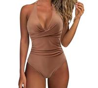 Costume Anti Segni Abbronzatura Shampoo Keratina Costume da Bagno Bikini con Scollo A V Casual Sexy da Donna con Cinturino Tinta Unita Costumi Piscina Donna Bagno Mestruale (Coffee L)