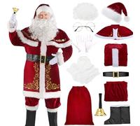 Costume Babbo Natale Uomo Set Vestito Adulto Costume Santa Claus San Nicola Velluto Rosso Cintura Deluxe Cappello Copristivali Regalo Festa Cosplay (Babbo Natale 1, M)