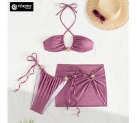 Costume Bagno Brasiliano 3 Pezzi Bikini Mini Gonna Mare Donna Swimsuit 550171