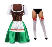 Costume bavarese da cameriera bavarese da donna, vestito Dirndl con grembiule, calze bianche e fiocchi rossi, taglia XXL