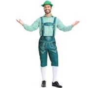 Costume bavarese per l'Oktoberfest da uomo, 2 pezzi, con pantaloni in pelle e camicia classica a quadretti, autentico per il festival popolare di Monaco, #009, XL