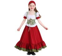 Costume bavarese per ragazze, vestito bavarese per bambini, per Halloween, Oktoberfest, maxi abito lungo, top e pantaloni, set con fascia per capelli (rosso, 14-16 anni)