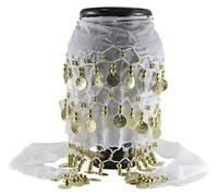 Costume bianco mediorientale 3 RIGHE ornamento monete BELLY danza trasparente...