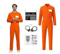 Costume Carcerato Halloween, Costume Prigioniero Uomo Donna, Vestito Carcerato Adulto, Prisoner Costumes Halloween Tuta Carceratos Arancione Detenuto per Adulti Costumes Criminale (Arancione, 2XL)