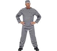 Costume carcerato uomo taglia XL vestito bianco nero prigioniero carnevale hallo