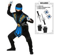COSTUME CARNEVALE BLUE KOBAT NINJA CON ACCESSORI 4/13 ANNI ABITO TRAVESTIMENTO