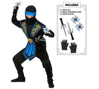COSTUME CARNEVALE BLUE KOMBAT NINJA CON ACCESSORI 4/13 ANNI ABITO TRAVESTIMENTO
