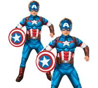 Costume Carnevale Deluxe Captain America Marvel Rubies Ragazzi Blu M-301736