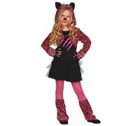 COSTUME CARNEVALE LEOPARDO ROSA VESTITO BIMBA ANIMALE BAMBINA SAVANA PINK ABITO