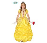 COSTUME CARNEVALE PRINCIPESSA GIALLA GUIRCA BAMBINA LA BELLA E LA B CON ROSA