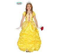COSTUME CARNEVALE PRINCIPESSA GIALLA GUIRCA BAMBINA LA BELLA E LA B CON ROSA