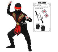 COSTUME CARNEVALE RED KOBAT NINJA CON ACCESSORI 4/13 ANNI ABITO TRAVESTIMENTO