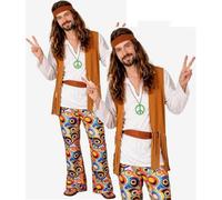 Costume Carnevale Uomo Hippie 60s 70s Groovy Woodstock Multi New Wicked