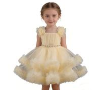 Costume Carnevale,Vestito da Festa Formale per Ragazze, Abito in tutù per Saggio di Compleanno (Light Yellow, 5,6 Years)