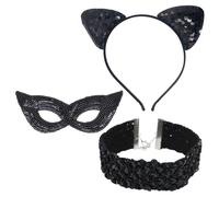 Costume Cat Woman Donna Costume Gatto Donna Gatto Vestiti di Halloween Fascia per Orecchie di Gatto+maschera per Occhi+collare per Travestimento Costume Carnevale Halloween Festa
