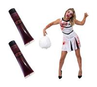 COSTUME CHEERLEADER BIANCO SANGUINANTE DONNA SQUAD DELLA MORTE HALLOWEEN...