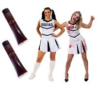 COSTUME CHEERLEADER BIANCO SANGUINANTE DONNA SQUAD DELLA MORTE HALLOWEEN...
