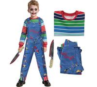 Costume Chucky Bambini Adulti, Costume Spaventoso per Halloween ragazze e uomini, con parte superiore, costume da killer sanguinante, vestito per feste di Halloween (Bambini, 140 (8-10 anni))