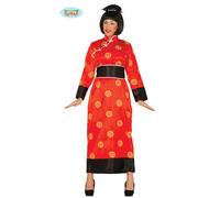 Costume cinese donna cinesina vestito kimono rosso e nero orientale