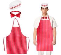 Costume classico degli anni '50, grembiule da cameriere regolabile a righe rosse e bianche, di cappello e papillon, vestito per hot dog popcorn stand spettacoli teatrali, carnevale