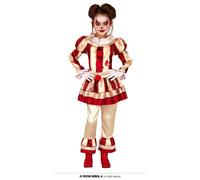 FIESTAS GUIRCA | Costume Clown Striato Bambina (7-9 anni) - Vestito, Pantaloni e Collare per Ragazze - Costumi da Pagliaccio per Halloween e Feste a Tema - Ideale per Ragazze - Beige e Granata