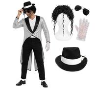 Costume cofano icona pop paillettes argento adulto set 5 pezzi cappello...
